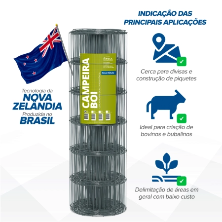 Cerca Campeira Boi (Fios de Aço 2,50mm / malha 20x30cm) Rolo 50m