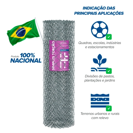 Tela Alambrado Galvanizada fio 16 (1,65mm) malha 2" (5cm) - Rolo 20m
