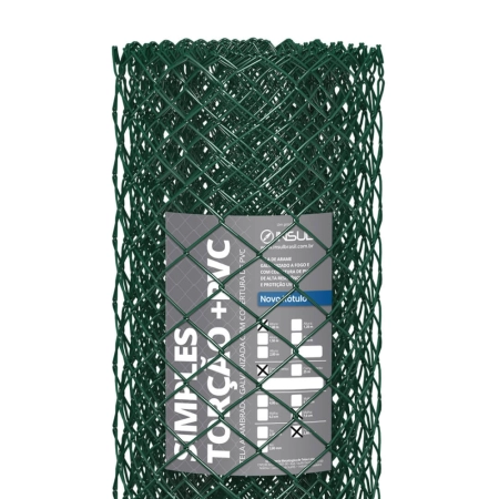 Tela Alambrado Revestida PVC VERDE Fio 12 (3,80mm) malha 2"(5cm) - Rolo 20m
