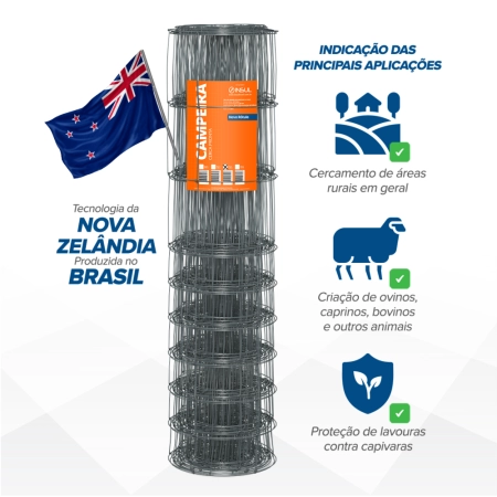 Tela Campeira Galvanizada - (Fios de aço 2,50mm / malha 30x10cm)