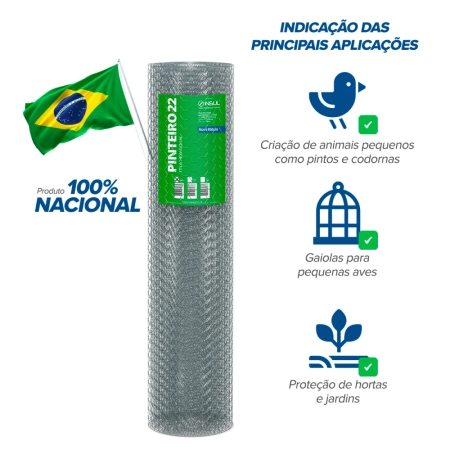 Tela Hexagonal Pinteiro (Fio 22 0,71mm / Malha 2,5cm) - Rolo 50m