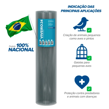 Tela Hexagonal Viveiro (Fio 24 0,56mm / Malha 1,25cm) - Rolo 50m