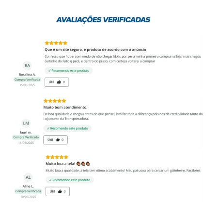 Tela Mangueirão Leve fio 18 (1,24mm) malha (7,6cm) - Rolo 50m