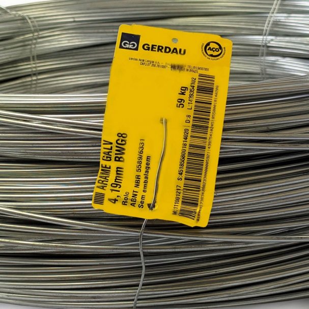 Arame Galvanizado BWG 08 (4,19mm) - 9 metros por Kg Produto Arame Galvanizado BWG 08 (4,19mm) - 9 metros por Kg