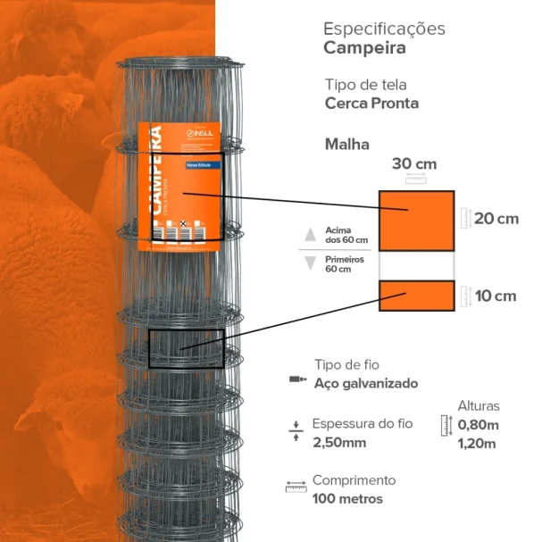 KIT Campeira Ovino + Catraca - 0,80m X 100m Produto KIT Campeira Ovino + Catraca - 0,80m X 100m