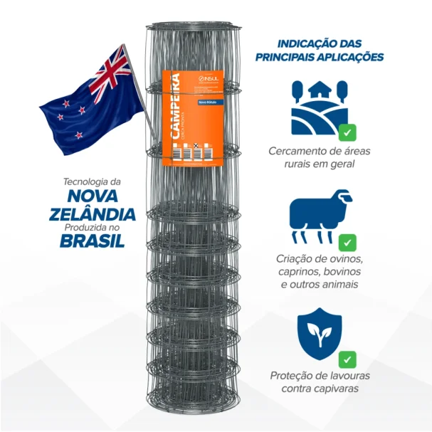 Tela Campeira Ovinos - Malha 30x10cm - Fios de aço 2,50mm - 650kgf - 100m Produto Tela Campeira Ovinos - Malha 30x10cm - Fios de aço 2,50mm - 650kgf - 100m