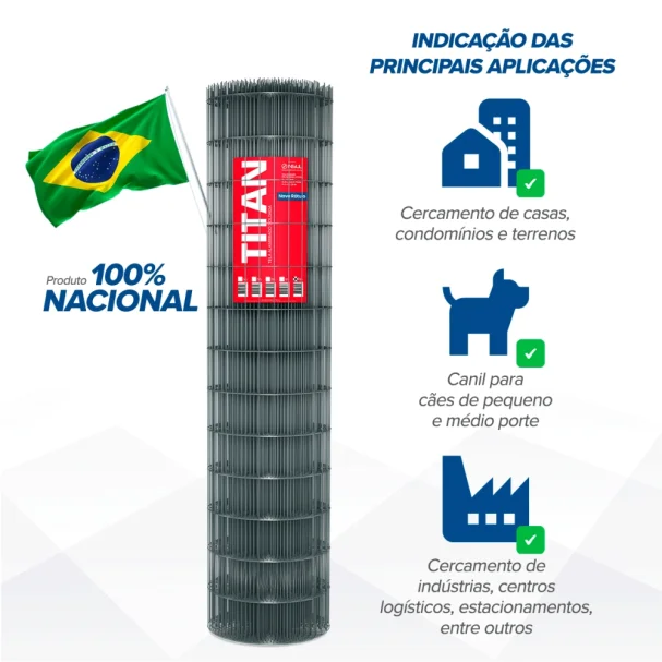 Produto Tela Eletrosoldada Titan - Fio 2,50mm - Malha 5x15cm - Rolo 25m