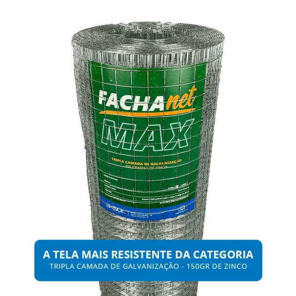 Tela para Reboco Fachanet MAX - 25x25 fio 1,24mm (150g Zinco) - 25m Produto Tela para Reboco Fachanet MAX - 25x25 fio 1,24mm (150g Zinco) - 25m