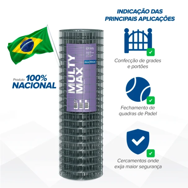 Produto Tela Soldada Multy Max Serralheria (Fio 2,50mm / Malha 5x5cm) - Rolo 15m