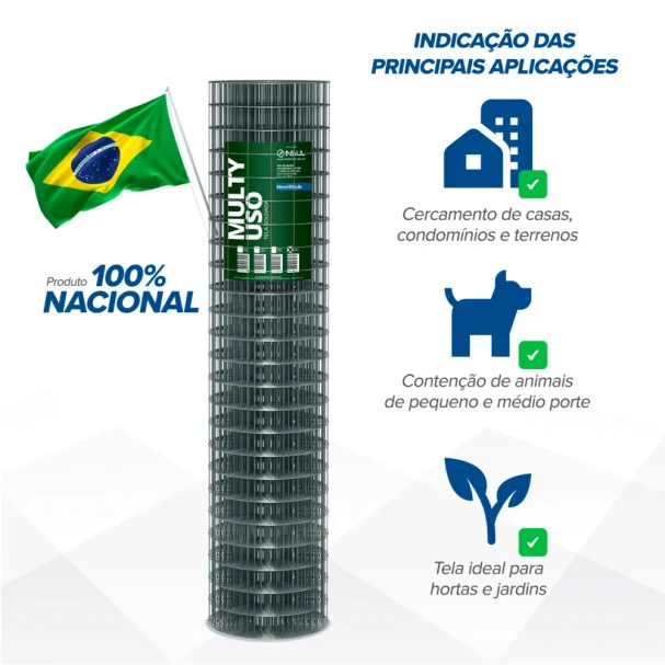 Produto Tela Soldada Multy Uso 25m - Fio 1,90mm - Malha 5x5cm - Rolo 25m