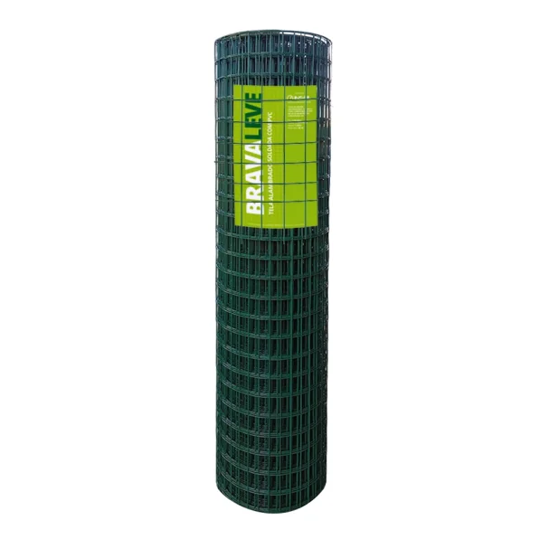 Produto Tela Soldada Brava Leve revestida em PVC - Fio 2,10mm - Malha 5x5cm - Rolo 25m