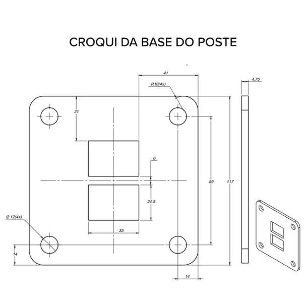 Tubo Pintado C/Base para Gradil e Alambrado 40x60x1,45mm Produto Tubo Pintado C/Base para Gradil e Alambrado 40x60x1,45mm