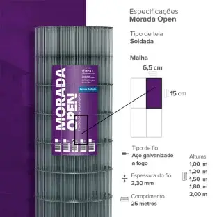 Produto Tela Alambrado Soldada Morada Open - Fio 2,30mm - Malha 6,5x15cm - Rolo 25m Produto Produto Tela Alambrado Soldada Morada Open - Fio 2,30mm - Malha 6,5x15cm - Rolo 25m