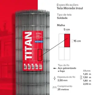 Produto Produto Tela Eletrosoldada Titan - Fio 2,50mm - Malha 5x15cm - Rolo 25m