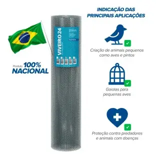 Produto Produto Tela Hexagonal Viveiro - Fio 24 - 0,56mm - Malha 1,25cm - Rolo 50m