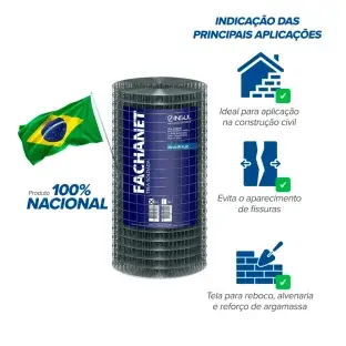 Produto Tela Reboco FachaNet (Fio 18 1,24mm / Malha 2,5cm) - Rolo 25m Produto Produto Tela Reboco FachaNet (Fio 18 1,24mm / Malha 2,5cm) - Rolo 25m