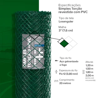 Produto Produto Tela Revestida em PVC VERDE Fio 12 (3,80mm) malha 3" (7,6cm) - Rolo 20m
